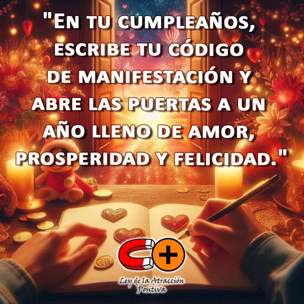 "En tu cumpleaños, escribe tu código de manifestación y abre las puertas a un año lleno de amor, prosperidad y felicidad."
